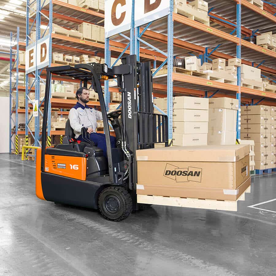 Doosan B15R-7 Range 1.25 – 1.6 Tonne Electric Forklift Trucks warehouse