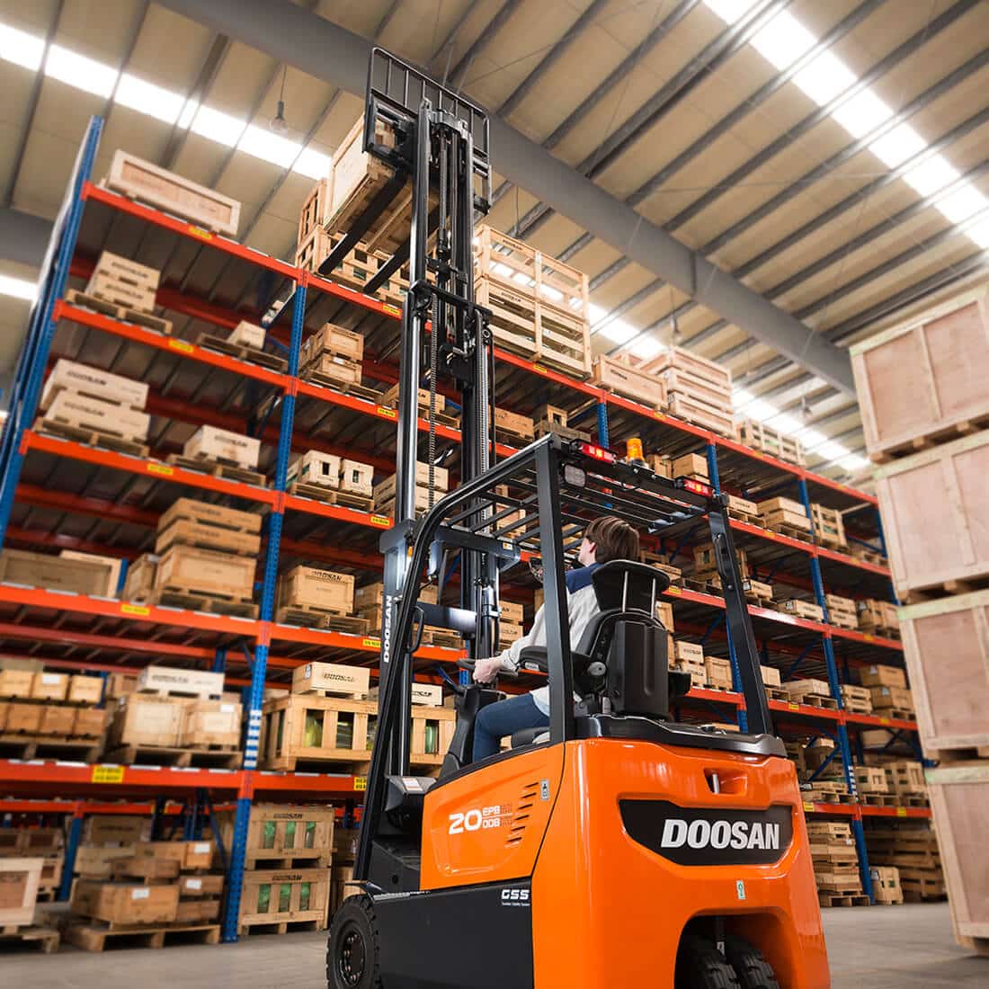 Doosan B18X/T-7 Range 1.5 – 2 Tonne Electric Forklift Trucks warehouse