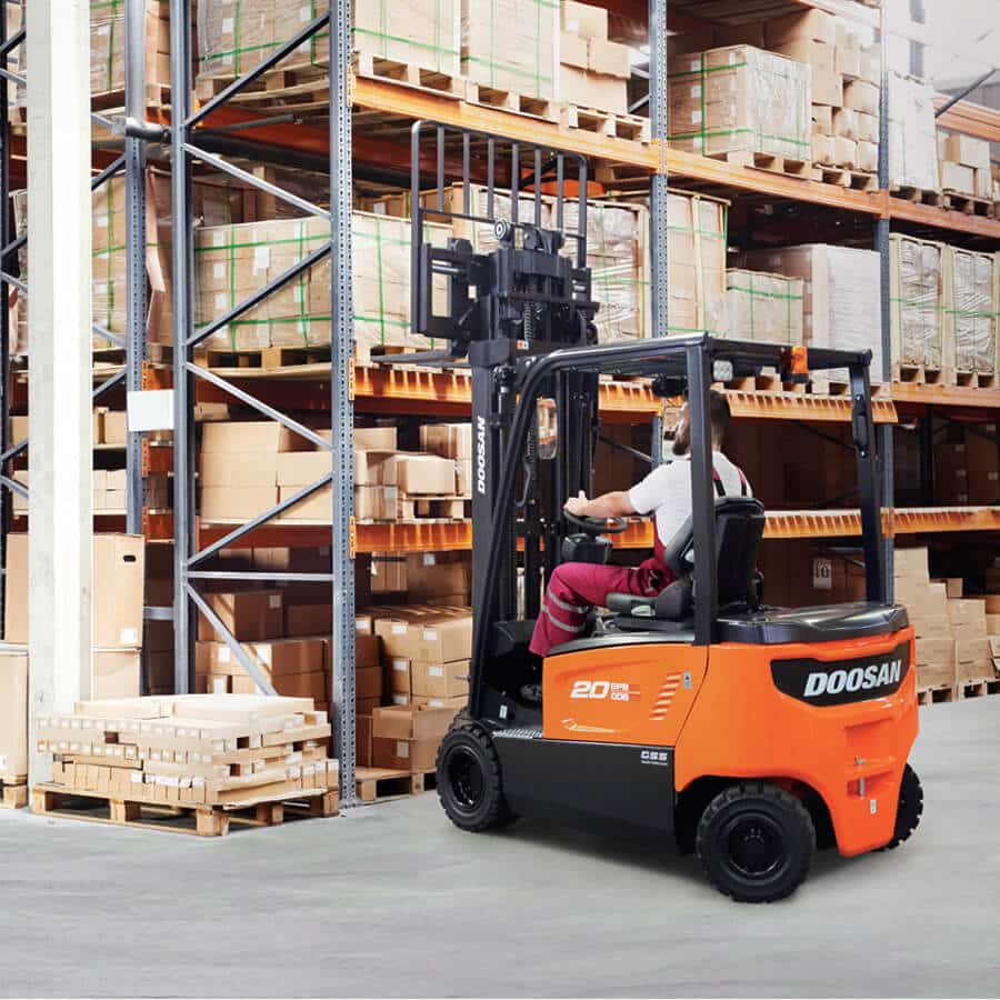 Doosan B18X/T-7 Range 1.5 – 2 Tonne Electric Forklift Truck in warehouse