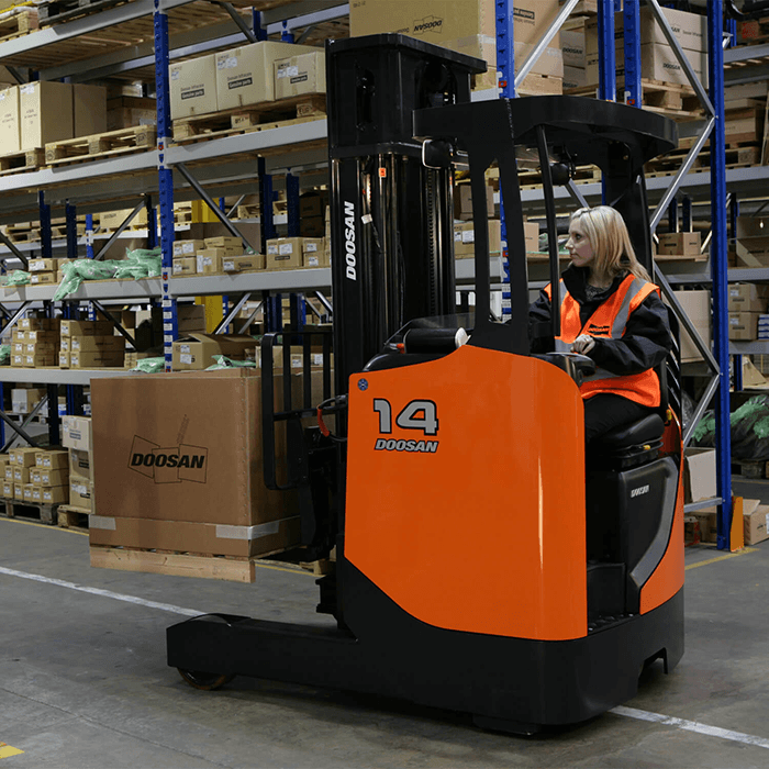 lady on Doosan Reach Trucks